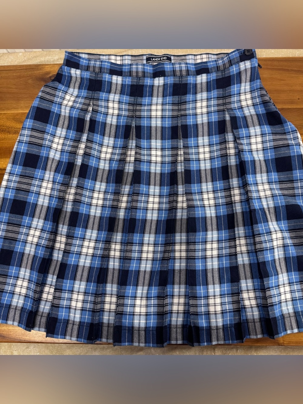 Lands' End Blue Plaid Pleated Skirt size 6 Academia Ivy League school girl
